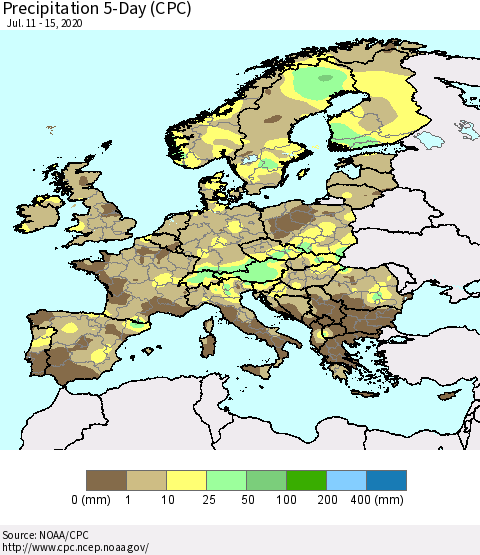 Europe Precipitation 5-Day (CPC) Thematic Map For 7/11/2020 - 7/15/2020