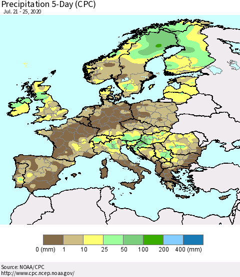Europe Precipitation 5-Day (CPC) Thematic Map For 7/21/2020 - 7/25/2020