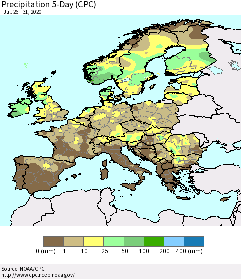 Europe Precipitation 5-Day (CPC) Thematic Map For 7/26/2020 - 7/31/2020