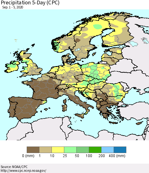 Europe Precipitation 5-Day (CPC) Thematic Map For 9/1/2020 - 9/5/2020