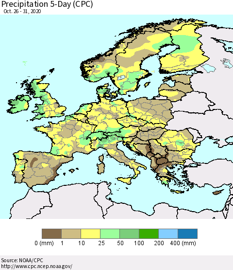 Europe Precipitation 5-Day (CPC) Thematic Map For 10/26/2020 - 10/31/2020