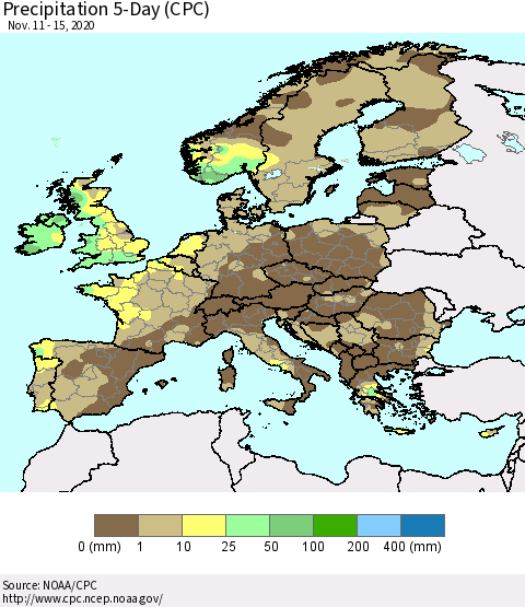Europe Precipitation 5-Day (CPC) Thematic Map For 11/11/2020 - 11/15/2020