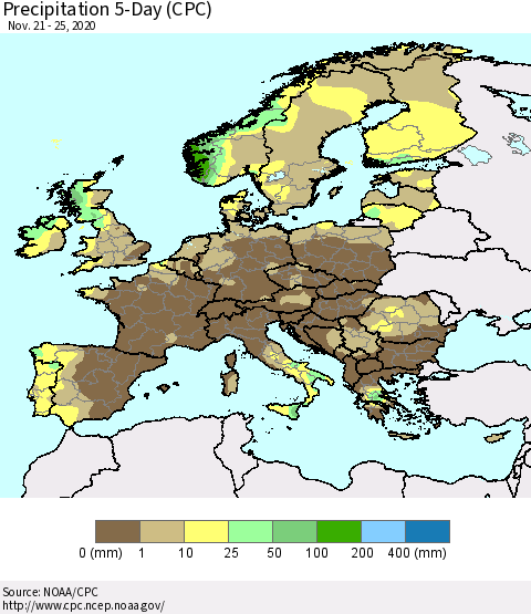 Europe Precipitation 5-Day (CPC) Thematic Map For 11/21/2020 - 11/25/2020