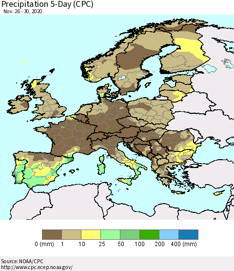 Europe Precipitation 5-Day (CPC) Thematic Map For 11/26/2020 - 11/30/2020