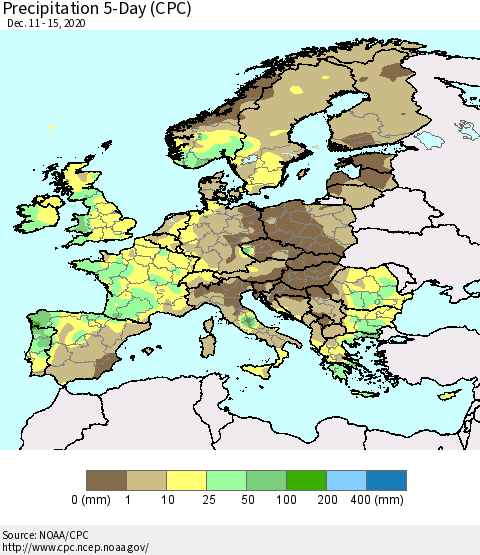 Europe Precipitation 5-Day (CPC) Thematic Map For 12/11/2020 - 12/15/2020