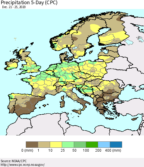 Europe Precipitation 5-Day (CPC) Thematic Map For 12/21/2020 - 12/25/2020