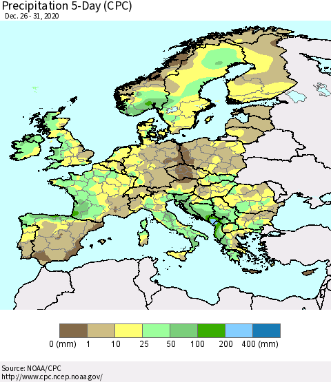 Europe Precipitation 5-Day (CPC) Thematic Map For 12/26/2020 - 12/31/2020