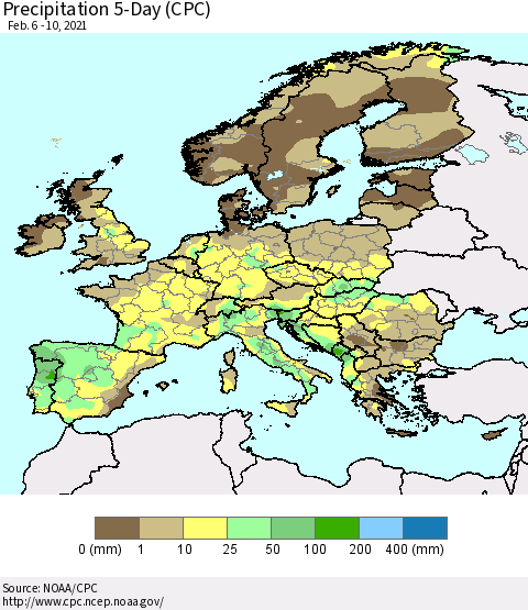 Europe Precipitation 5-Day (CPC) Thematic Map For 2/6/2021 - 2/10/2021