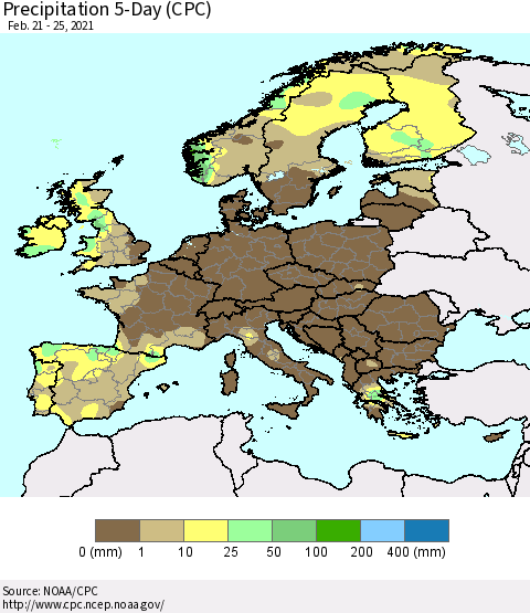 Europe Precipitation 5-Day (CPC) Thematic Map For 2/21/2021 - 2/25/2021
