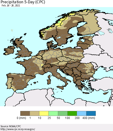 Europe Precipitation 5-Day (CPC) Thematic Map For 2/26/2021 - 2/28/2021