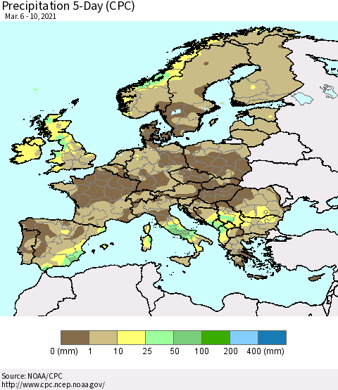 Europe Precipitation 5-Day (CPC) Thematic Map For 3/6/2021 - 3/10/2021