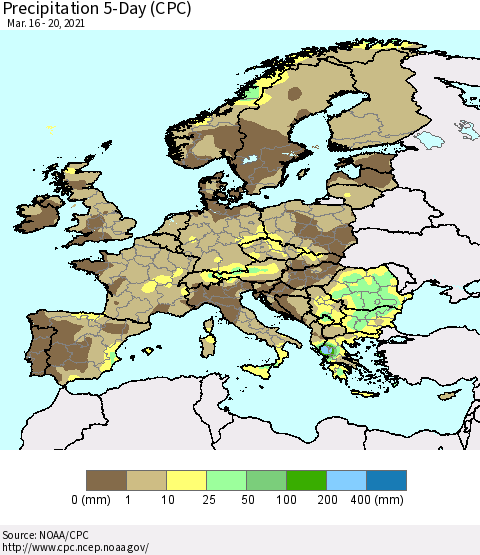 Europe Precipitation 5-Day (CPC) Thematic Map For 3/16/2021 - 3/20/2021
