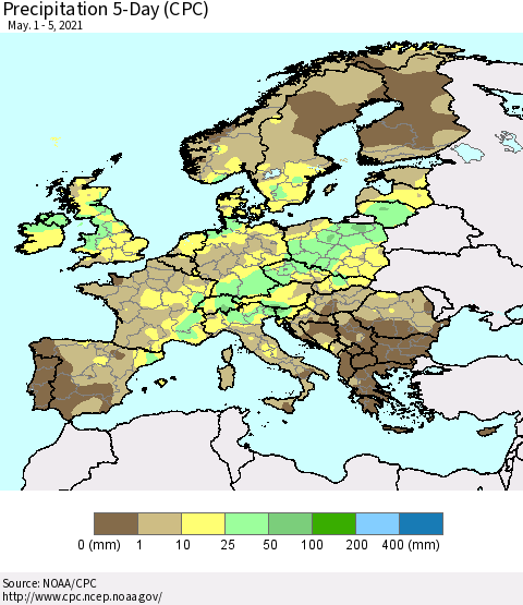 Europe Precipitation 5-Day (CPC) Thematic Map For 5/1/2021 - 5/5/2021