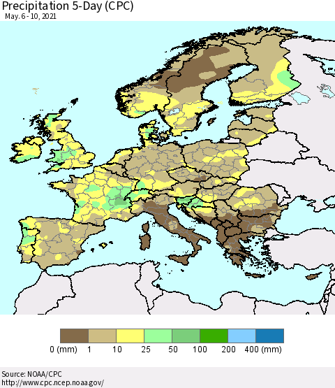 Europe Precipitation 5-Day (CPC) Thematic Map For 5/6/2021 - 5/10/2021