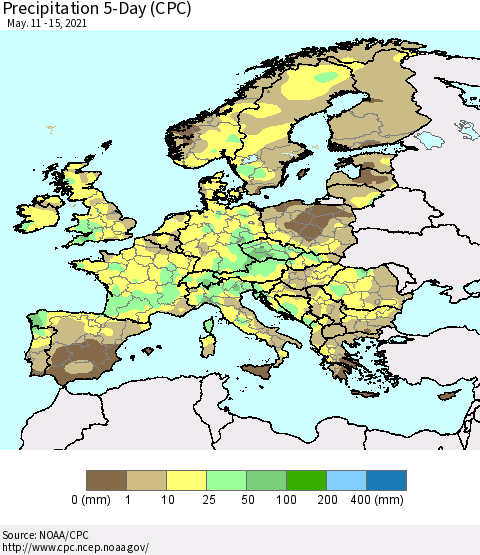 Europe Precipitation 5-Day (CPC) Thematic Map For 5/11/2021 - 5/15/2021