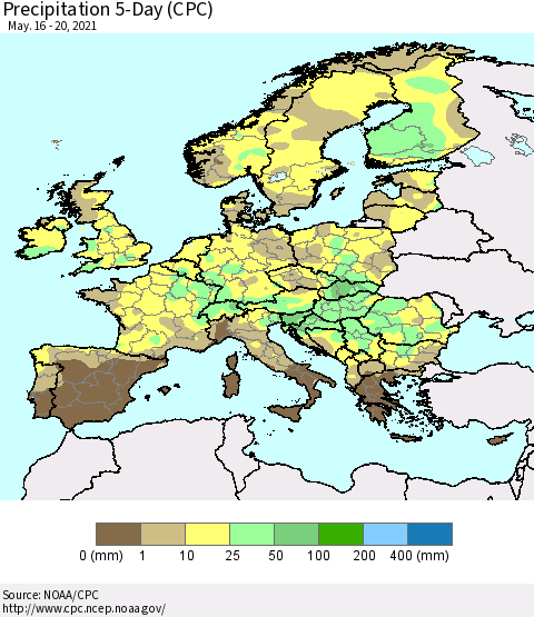 Europe Precipitation 5-Day (CPC) Thematic Map For 5/16/2021 - 5/20/2021