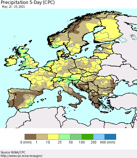 Europe Precipitation 5-Day (CPC) Thematic Map For 5/21/2021 - 5/25/2021