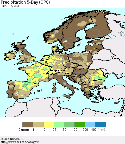 Europe Precipitation 5-Day (CPC) Thematic Map For 6/1/2021 - 6/5/2021