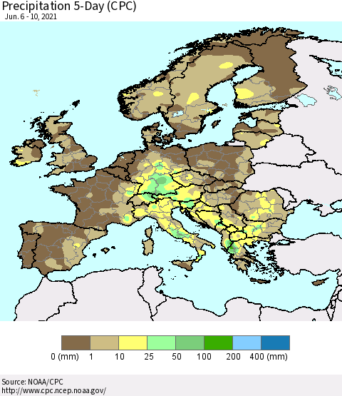 Europe Precipitation 5-Day (CPC) Thematic Map For 6/6/2021 - 6/10/2021