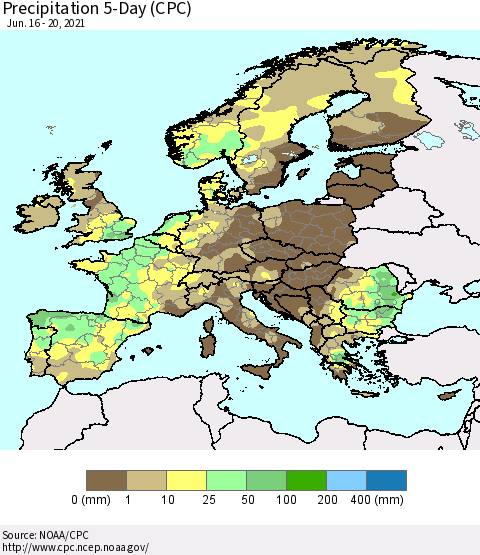 Europe Precipitation 5-Day (CPC) Thematic Map For 6/16/2021 - 6/20/2021