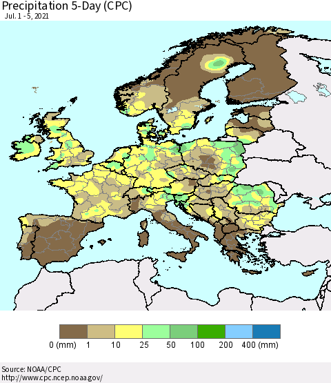 Europe Precipitation 5-Day (CPC) Thematic Map For 7/1/2021 - 7/5/2021