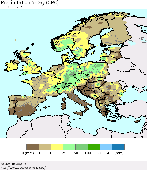 Europe Precipitation 5-Day (CPC) Thematic Map For 7/6/2021 - 7/10/2021