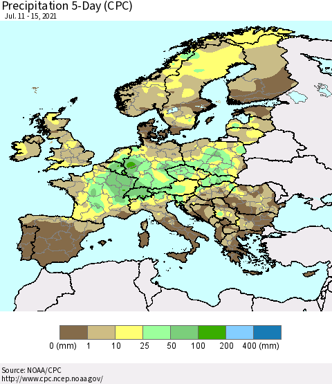 Europe Precipitation 5-Day (CPC) Thematic Map For 7/11/2021 - 7/15/2021