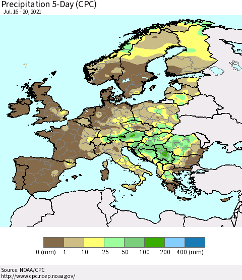 Europe Precipitation 5-Day (CPC) Thematic Map For 7/16/2021 - 7/20/2021