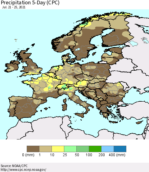 Europe Precipitation 5-Day (CPC) Thematic Map For 7/21/2021 - 7/25/2021