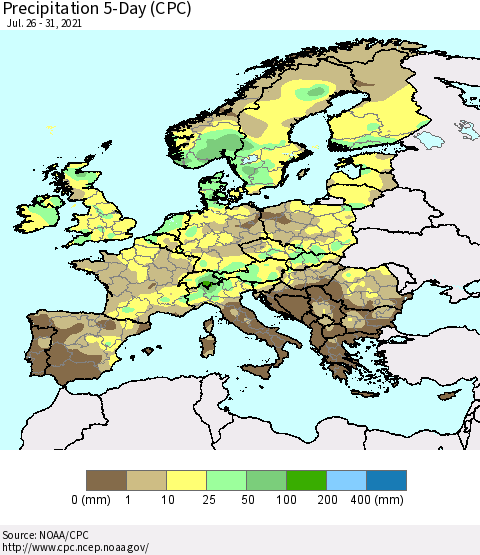 Europe Precipitation 5-Day (CPC) Thematic Map For 7/26/2021 - 7/31/2021