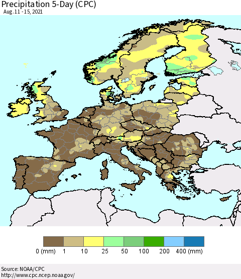 Europe Precipitation 5-Day (CPC) Thematic Map For 8/11/2021 - 8/15/2021