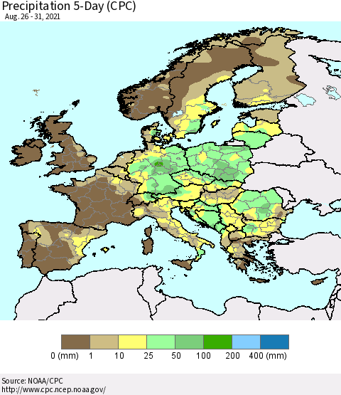Europe Precipitation 5-Day (CPC) Thematic Map For 8/26/2021 - 8/31/2021