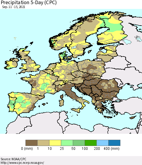 Europe Precipitation 5-Day (CPC) Thematic Map For 9/11/2021 - 9/15/2021