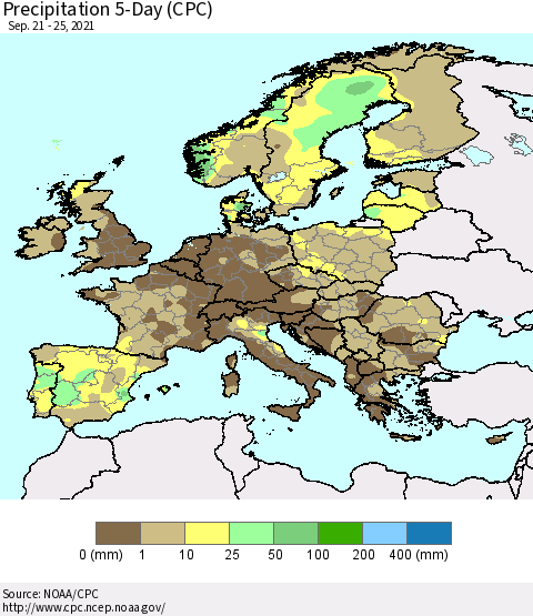Europe Precipitation 5-Day (CPC) Thematic Map For 9/21/2021 - 9/25/2021