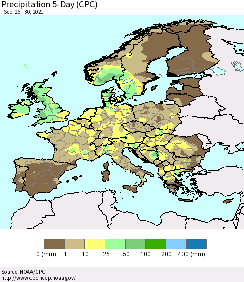 Europe Precipitation 5-Day (CPC) Thematic Map For 9/26/2021 - 9/30/2021