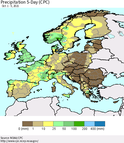 Europe Precipitation 5-Day (CPC) Thematic Map For 10/1/2021 - 10/5/2021