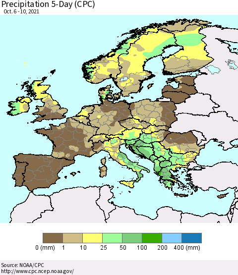 Europe Precipitation 5-Day (CPC) Thematic Map For 10/6/2021 - 10/10/2021