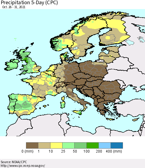 Europe Precipitation 5-Day (CPC) Thematic Map For 10/26/2021 - 10/31/2021