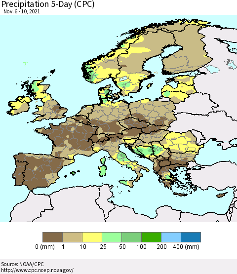 Europe Precipitation 5-Day (CPC) Thematic Map For 11/6/2021 - 11/10/2021