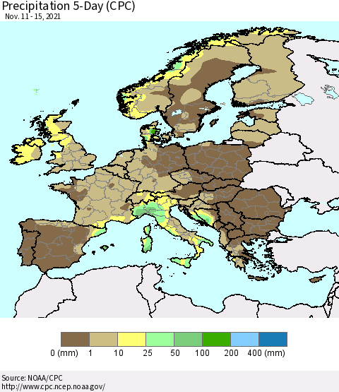 Europe Precipitation 5-Day (CPC) Thematic Map For 11/11/2021 - 11/15/2021