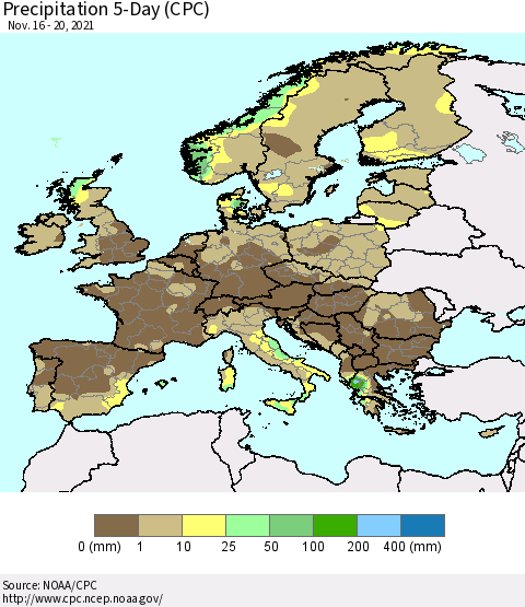 Europe Precipitation 5-Day (CPC) Thematic Map For 11/16/2021 - 11/20/2021