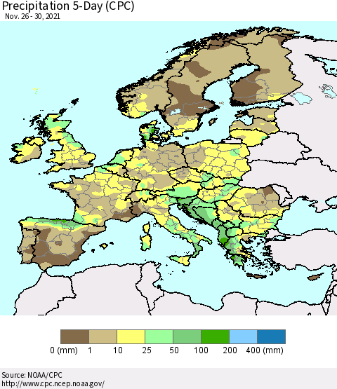Europe Precipitation 5-Day (CPC) Thematic Map For 11/26/2021 - 11/30/2021