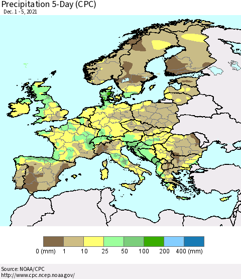 Europe Precipitation 5-Day (CPC) Thematic Map For 12/1/2021 - 12/5/2021