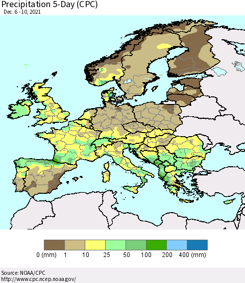 Europe Precipitation 5-Day (CPC) Thematic Map For 12/6/2021 - 12/10/2021