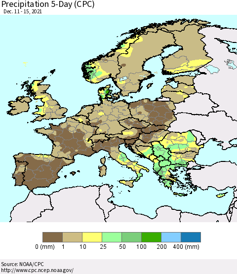 Europe Precipitation 5-Day (CPC) Thematic Map For 12/11/2021 - 12/15/2021