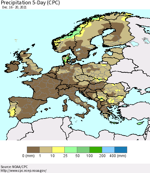 Europe Precipitation 5-Day (CPC) Thematic Map For 12/16/2021 - 12/20/2021