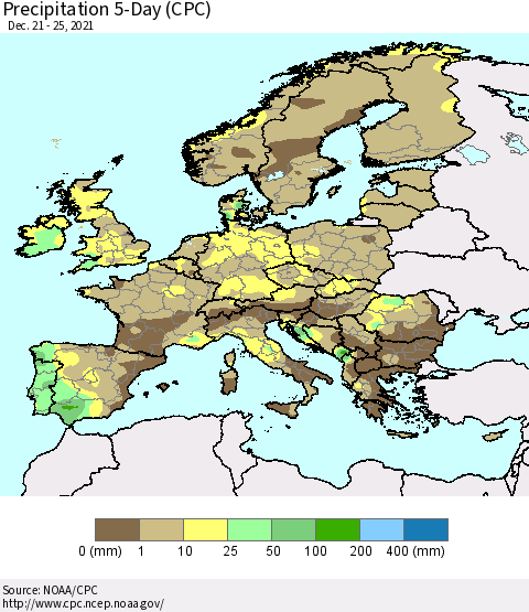 Europe Precipitation 5-Day (CPC) Thematic Map For 12/21/2021 - 12/25/2021