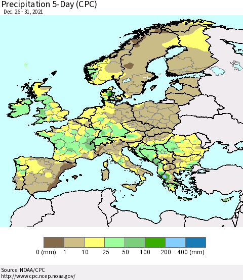 Europe Precipitation 5-Day (CPC) Thematic Map For 12/26/2021 - 12/31/2021