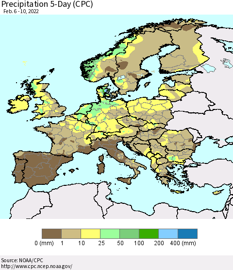Europe Precipitation 5-Day (CPC) Thematic Map For 2/6/2022 - 2/10/2022