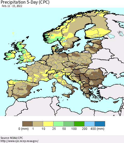 Europe Precipitation 5-Day (CPC) Thematic Map For 2/11/2022 - 2/15/2022